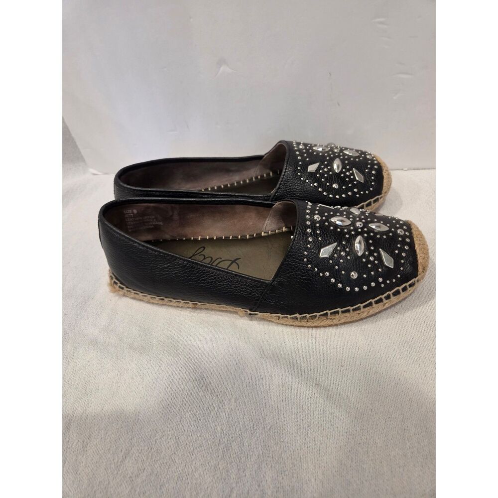 Brighton Jett Women's Black Pebbled Leather Silver Stud Detail Espadrilles Sz 9 - Picture 3 of 8